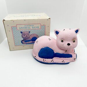 Vintage Cat Bank Stone Ware Baby's Room Cottagecore 90's Kitten Painted